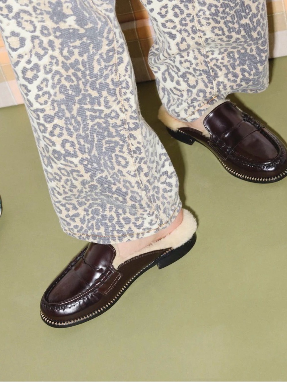 Freda Salvador Brown Shearling-Lined Penny Loafer Mules
